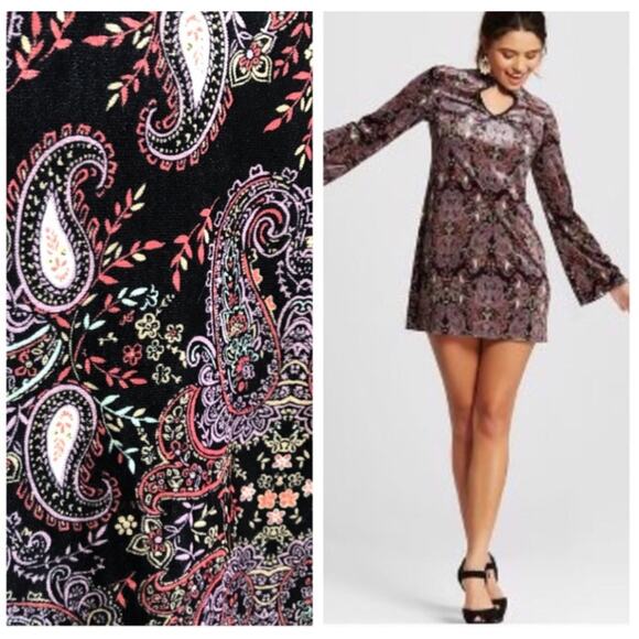 Paisley Velvet Chocker Shift Dress Xhileration Boho whimsy Goth witchy artsy XS - Picture 1 of 13